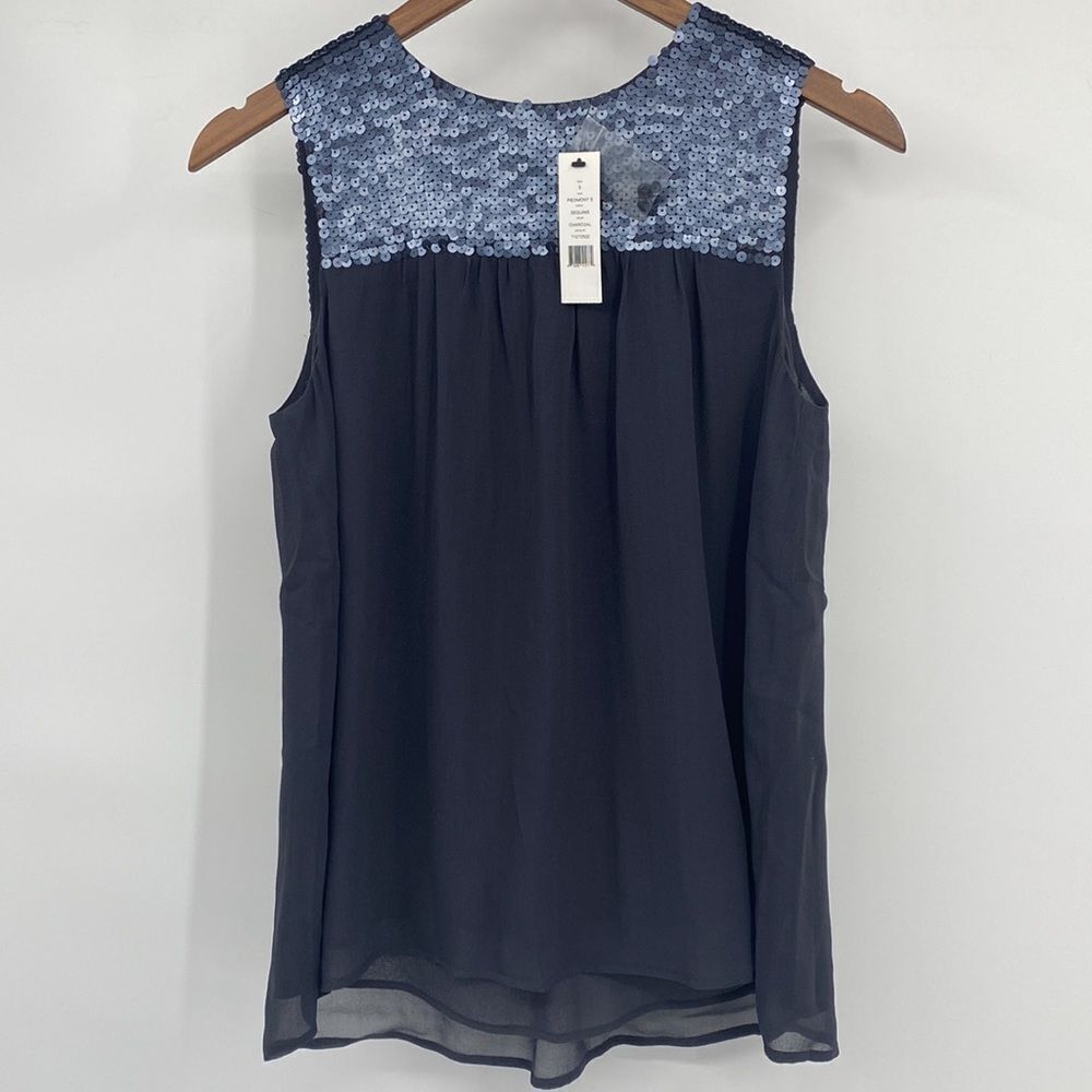 Theory Silk Piedmont Sequin Tank Top in Charcoal Size Small NWT NEW
